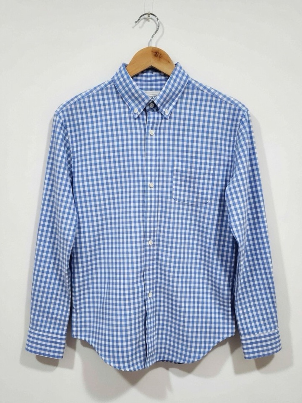 Classic Prep Powder Blue And White Gingham Button-Down Collar Pocket Shirt